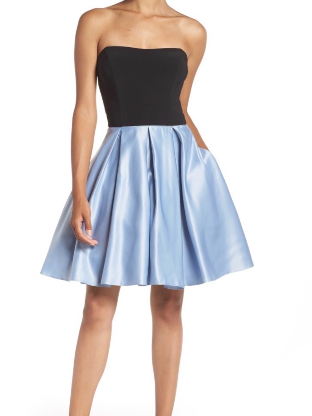 BLONDIE NITES Blue and Black Fit & Flare Cut out Strapless dress- Size 3